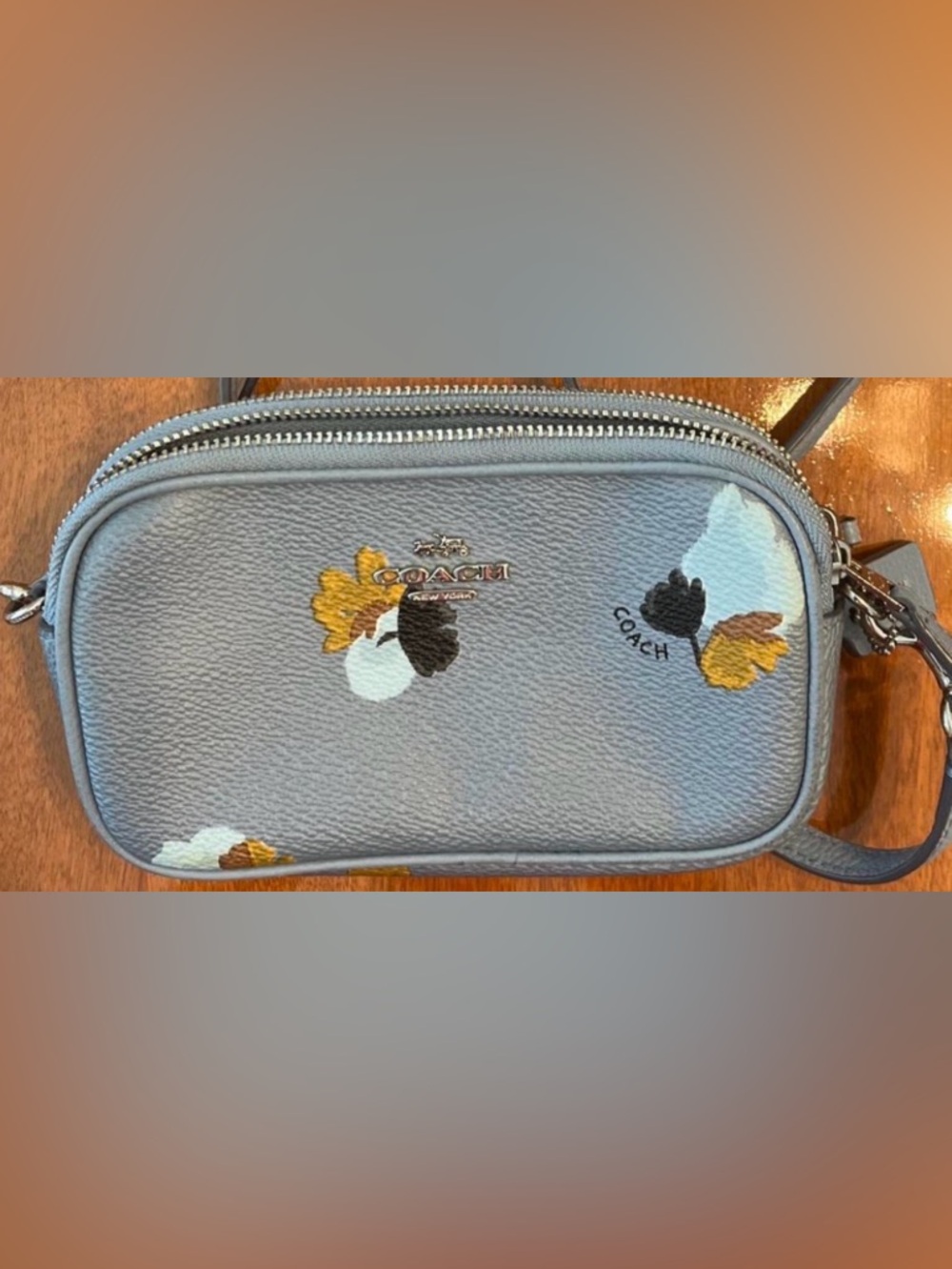 Coach Pebble Leather Floral Crossbody Bag - Slate Blue. Xs size ❌❌ - Picture 3 of 10
